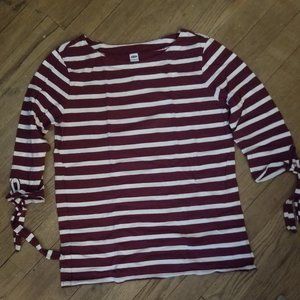 Old Navy - Burgundy and White Striped Tee with knotted tie